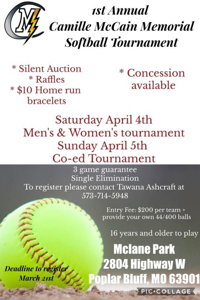 1st Annual Camille McCain Memorial Softball Tournament